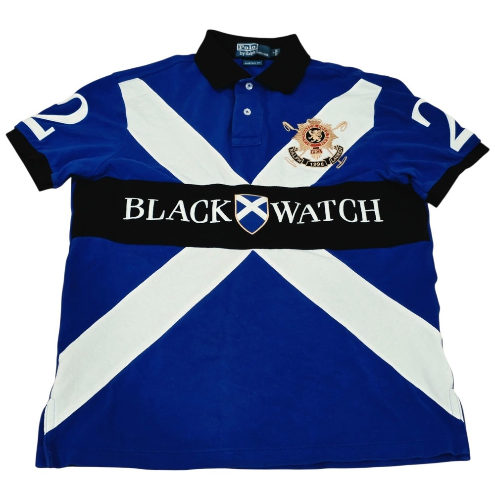 Polo Ralph Lauren Black Watch 1996 Polo Shirt Men's M Scotland Crest Rugby Blue